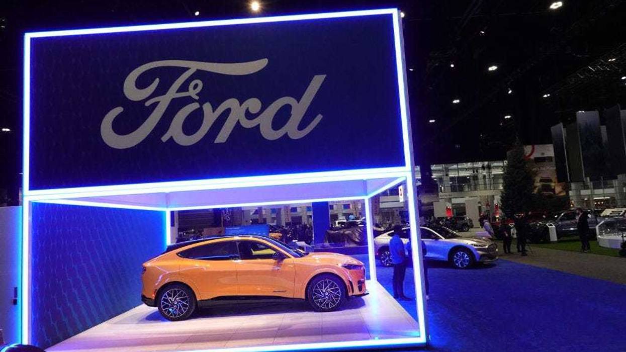 Ford shows off the 2021 Mustang Mach-E GT during the Chicago Auto Show at McCormick Place convention center.