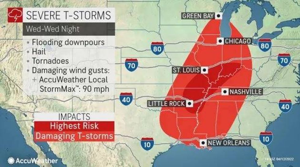 Forecast map showing severe weather possible for St. Louis area