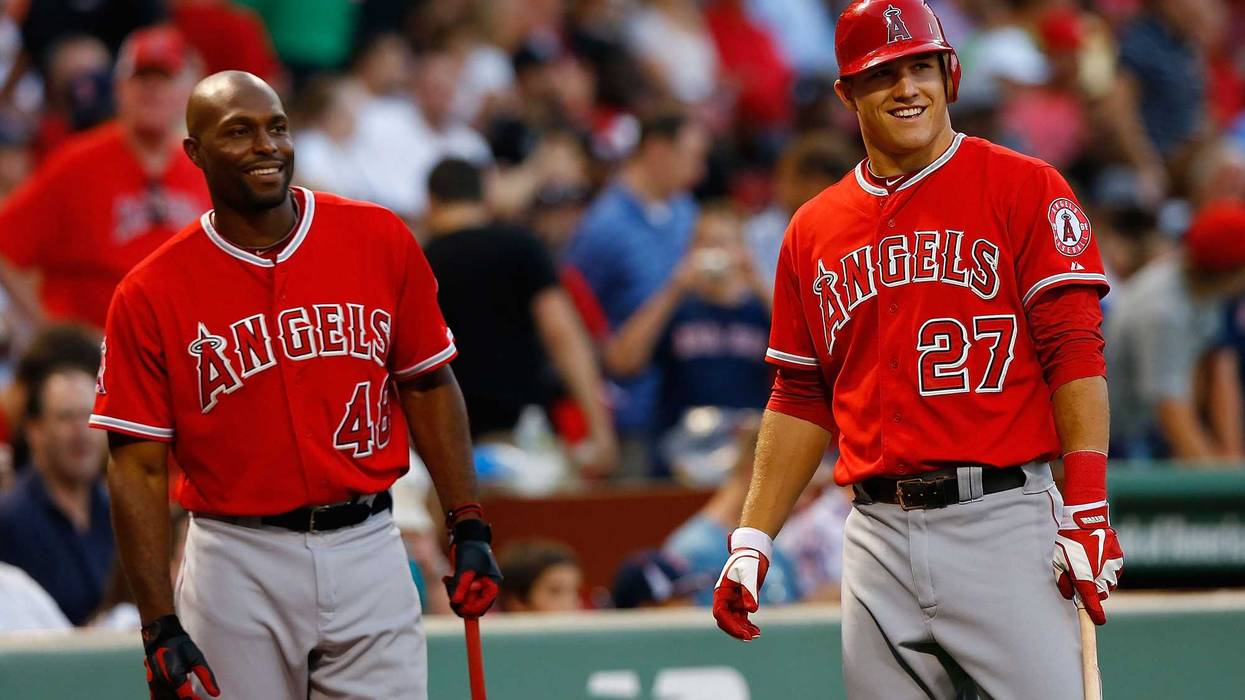 Former Angels teammates Torii Hunter and Mike Trout.
