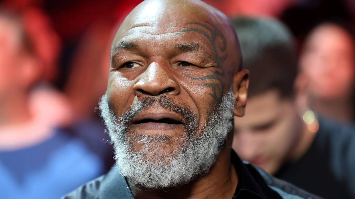 Former boxer Mike Tyson attends the junior welterweight bout between Montana Love and Gabriel Gollaz Valenzuela at T-Mobile Arena on May 07, 2022 in Las Vegas, Nevada.
