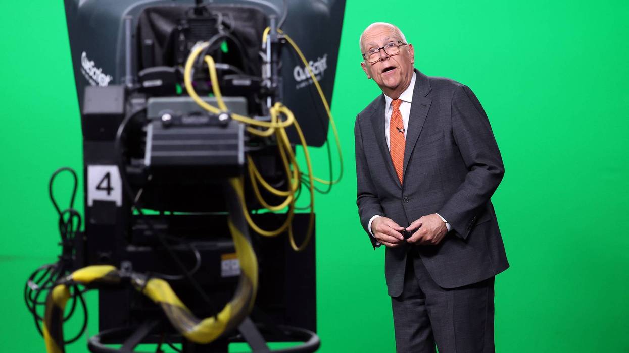 Former Channel 9 Chief Meteorologist Tom Skilling delivers a report at Channel 9 headquarters in Chicago on Jan. 24, 2024. Skilling has been named as the grand marshal of the Woodstock Pride Parade.