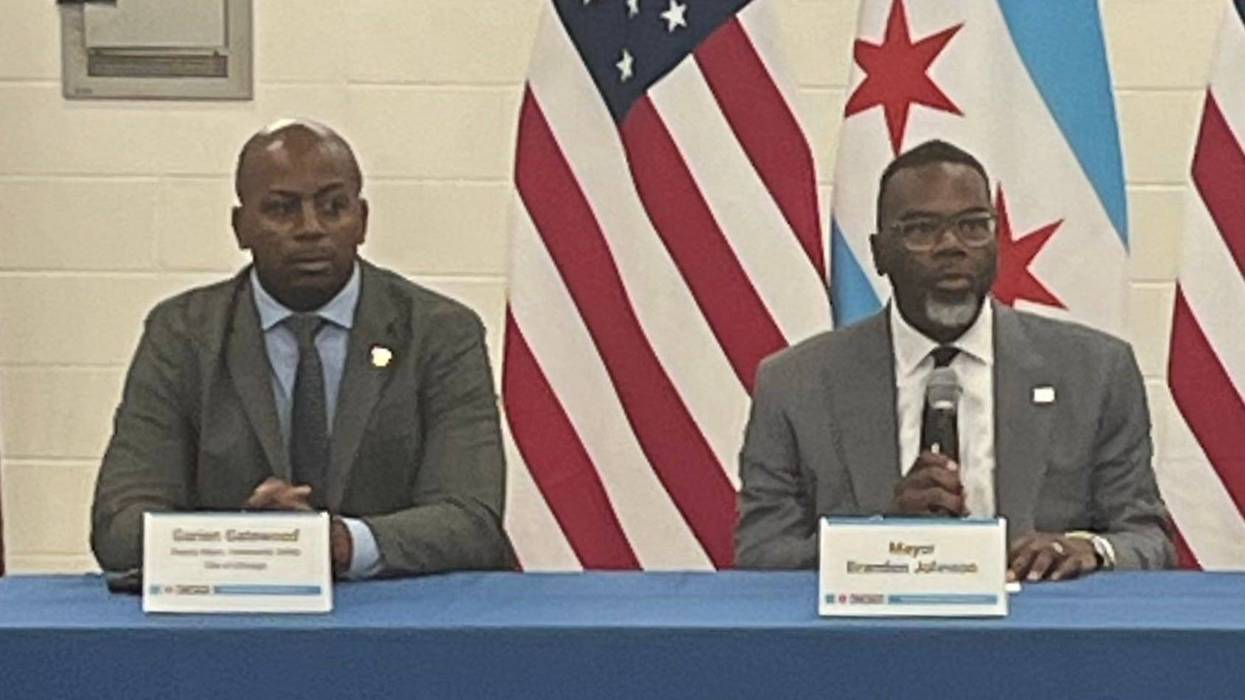 Former Chicago Deputy Mayor for Community Safety Garien Gatewood (left) joined Mayor Brandon Johnson in a town hall meeting in Chicago's Pullman neighborhood on January 14, 2026.