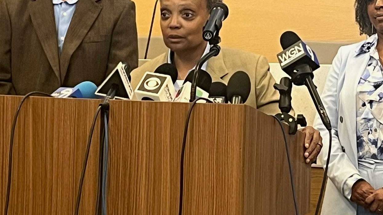 Former Chicago mayor Lori Lightfoot talks to reporters in Broadview, September 30, 2025.