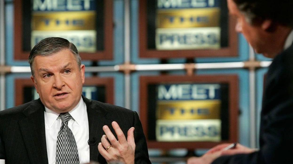 Former Commander of U.S. Central Command Gen. Anthony 'Tony' Zinni (Ret.) speaks as he is interviewed by moderator Tim Russert during a taping of 'Meet the Press' at the NBC Studios April 15, 2007 in Washington, DC.