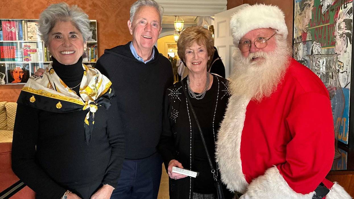 Former First Lady Claudia Weicker, Governor Ned Lamont, Former Governor Jodi Rell, and Santa.
