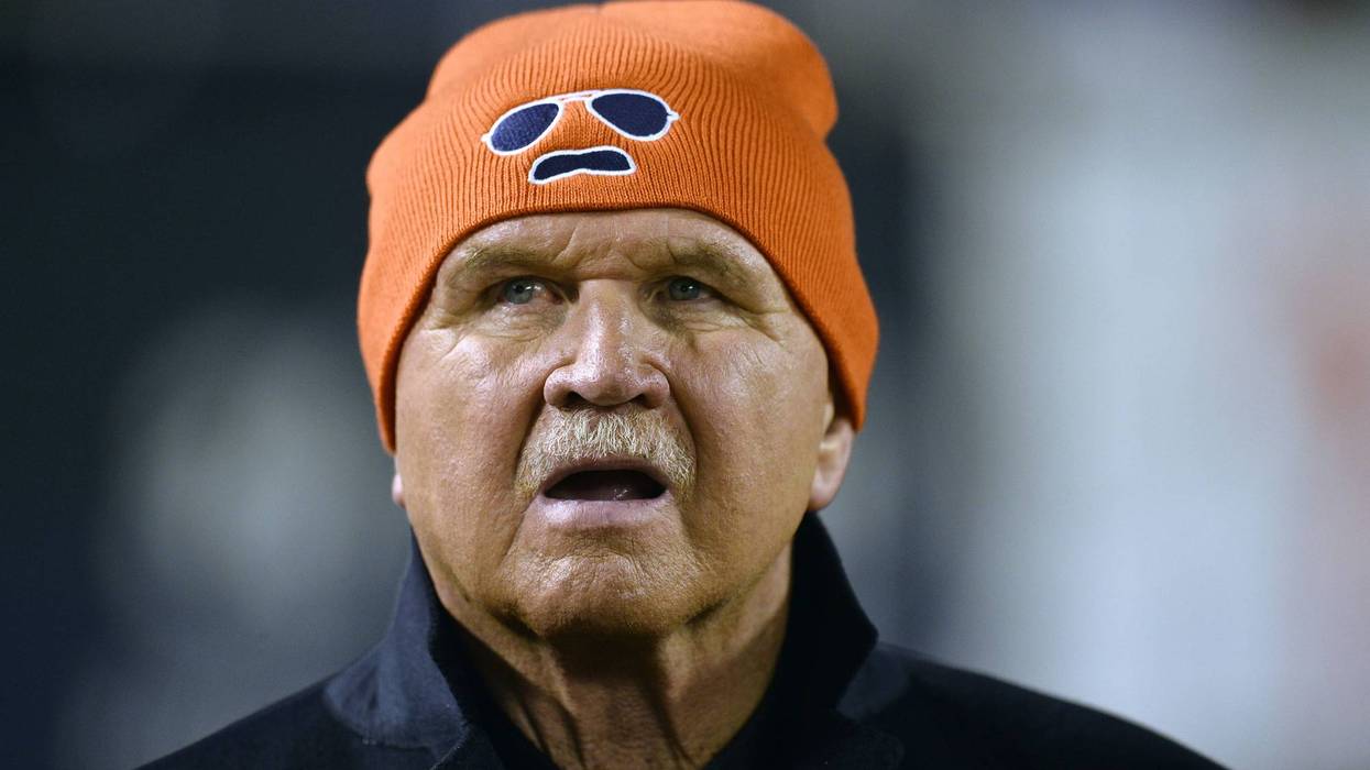 Former head coach Mike Ditka of the Chicago Bears watches from the sidelines during the first quarter at Soldier Field on December 15, 2014 in Chicago, Illinois.