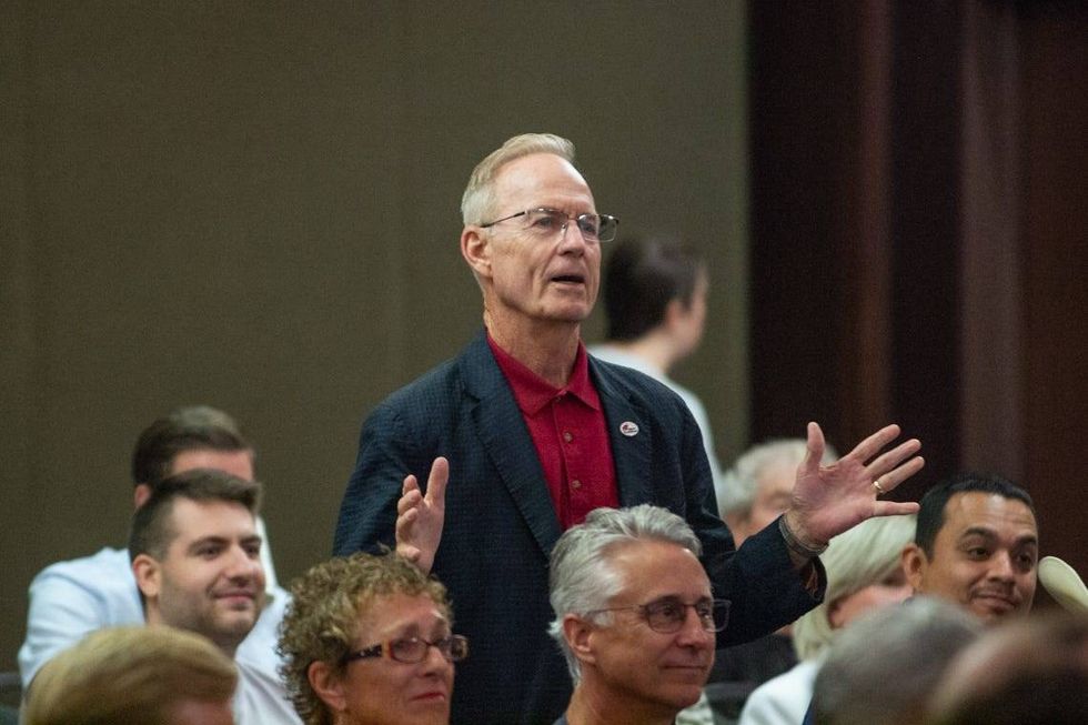 Former Illinois Republican Party Chair Don Tracy tells a crowd of Republicans in Springfield that he will run for U.S. Senate in 2026.