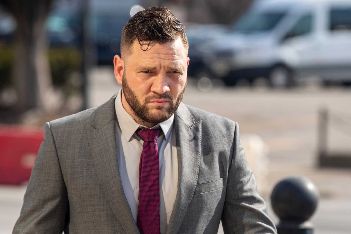 Former Louisville Metro Police officer, Cory Evans, walks into the Gene Snyder U.S. Courthouse on Tuesday for his sentencing after being federally charged with striking a protester during the Breonna Taylor demonstrations last May. Feb. 1, 2022 At9i5564 Evans Cory50