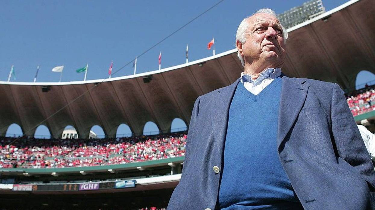 Former manager Tommy Lasorda of the Los Angeles Dodgers attends Game one of National League Division Series against the St. Louis Cardinals during the 2004 Major League Baseball Playoffs on October 5, 2004 at Busch Stadium in St. Louis, Missouri.
