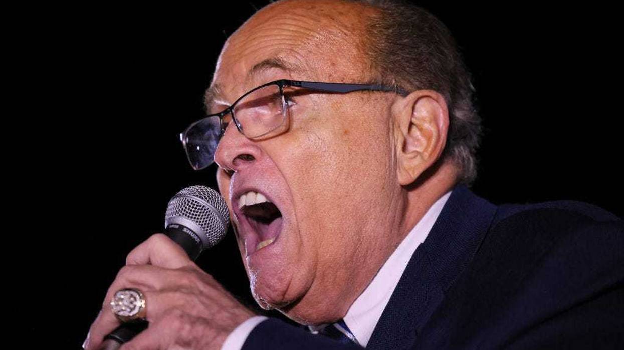 Former New York City Mayor Rudy Giuliani speaks during a Get Out the Vote Bus Tour campaign event for Republican gubernatorial nominee for New York Rep. Lee Zeldin (R-NY) at Privé on Nov. 01, 2022 in the Staten Island borough in New York City.