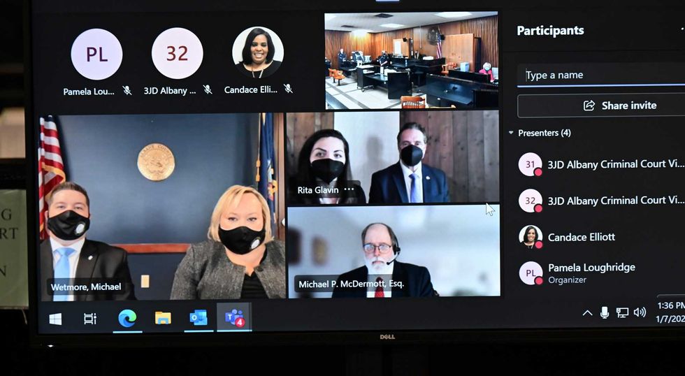 Former New York Gov. Andrew Cuomo appears briefly virtually for a court session in Albany City Court before Judge Holly Trexler, as she considers a prosecutor