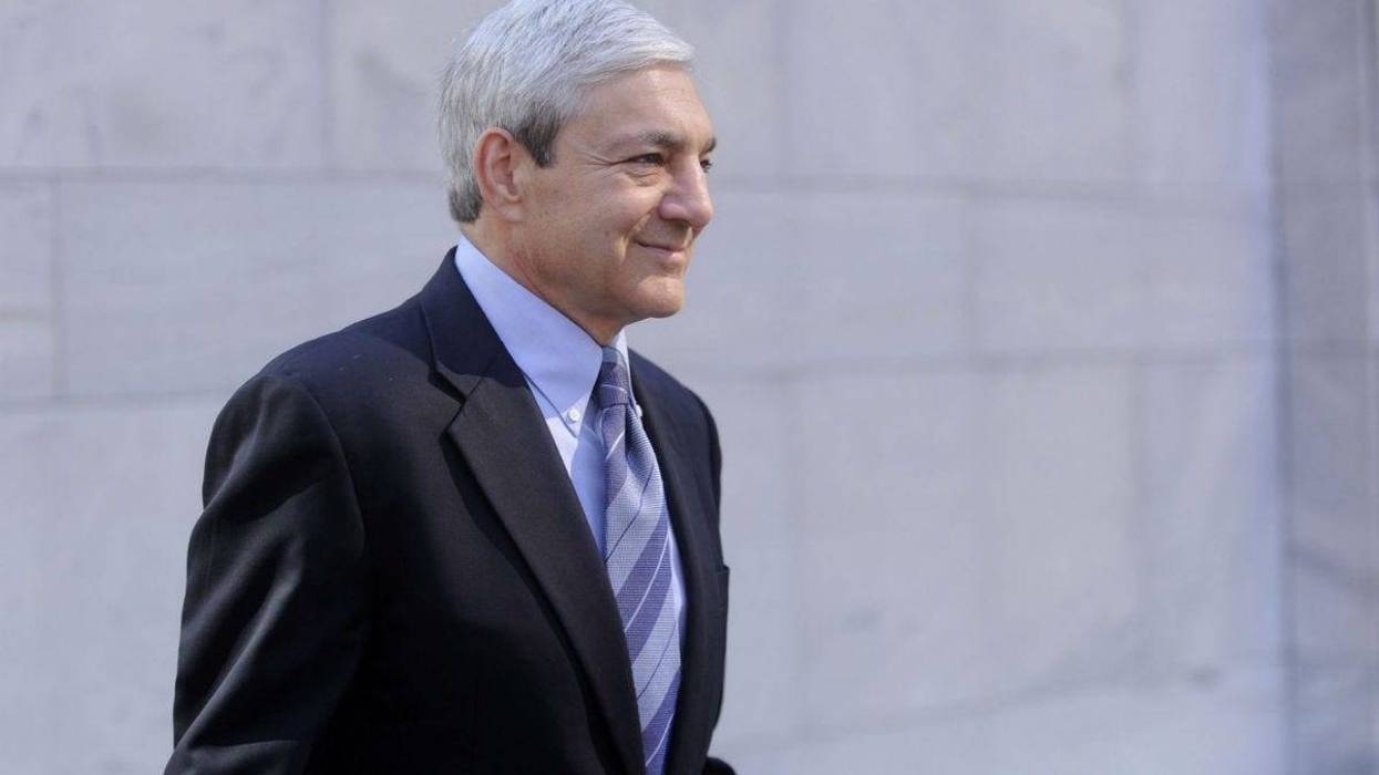 Former Penn State president Graham Spanier leaves his preliminary hearing in Harrisburg, Pennsylvania, Monday, July 29, 2013.