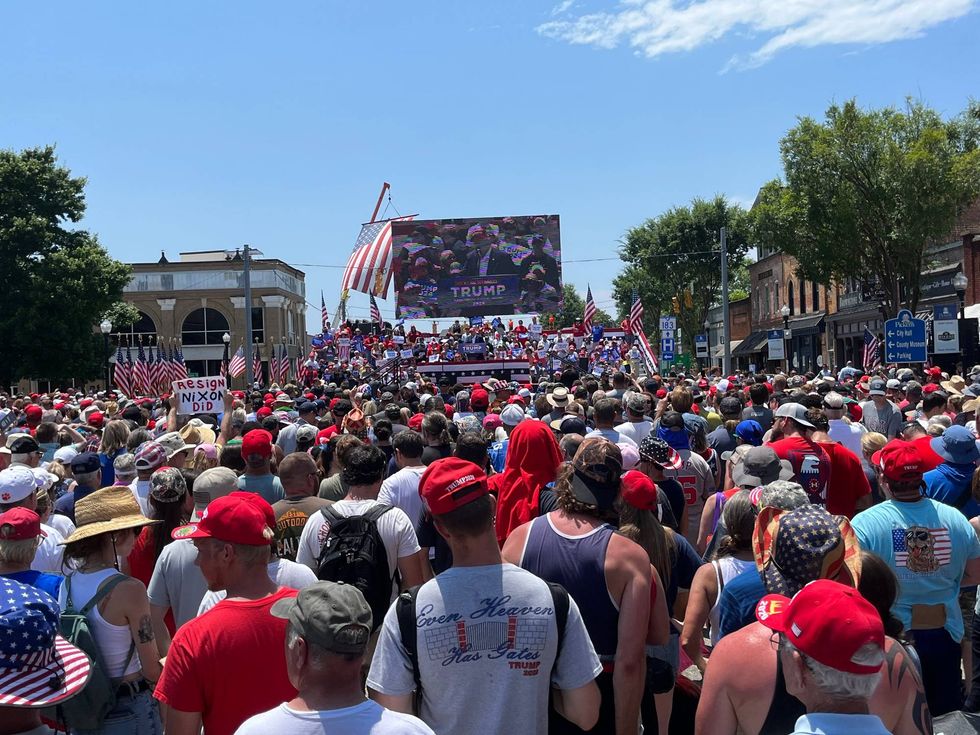 Former President Donald Trump speaking at a rally in Pickens on Saturday