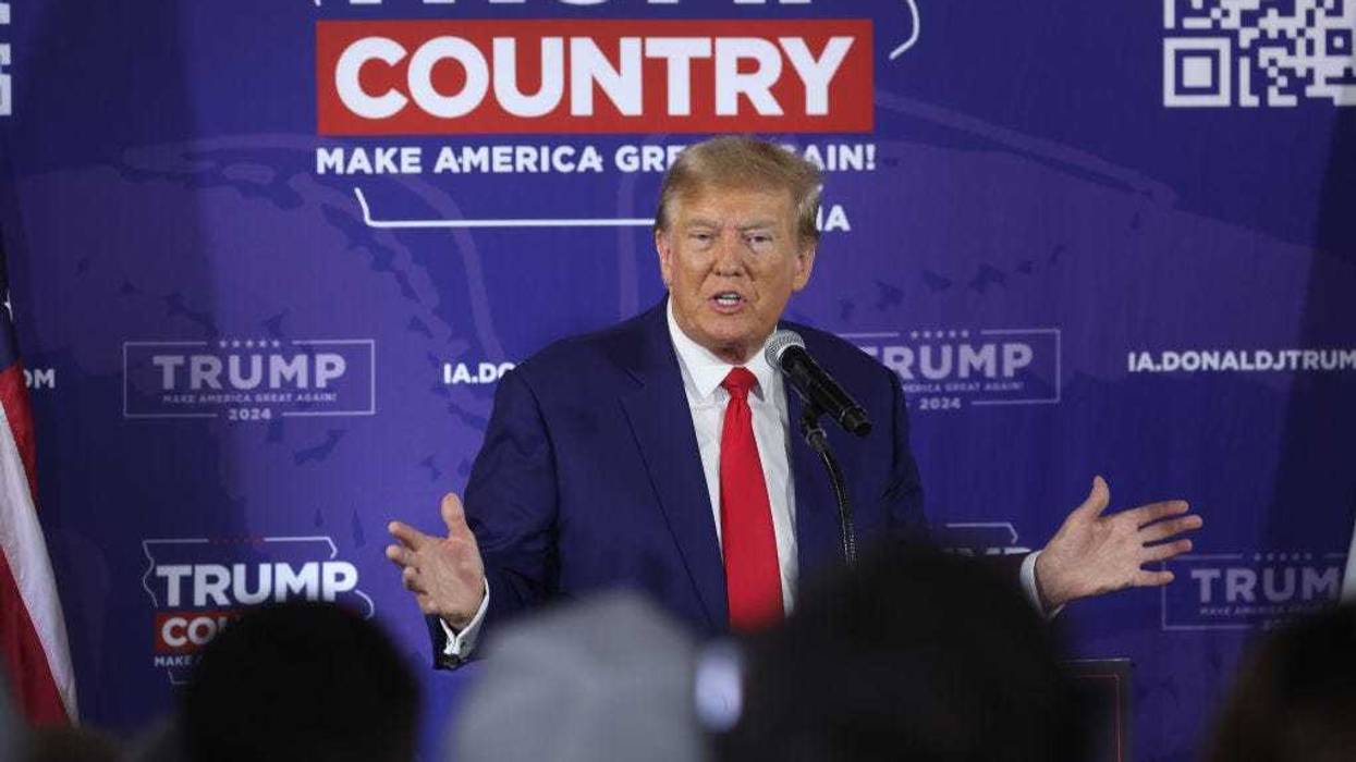 Former President Donald Trump speaks at a campaign event on December 02, 2023 in Ankeny, Iowa.