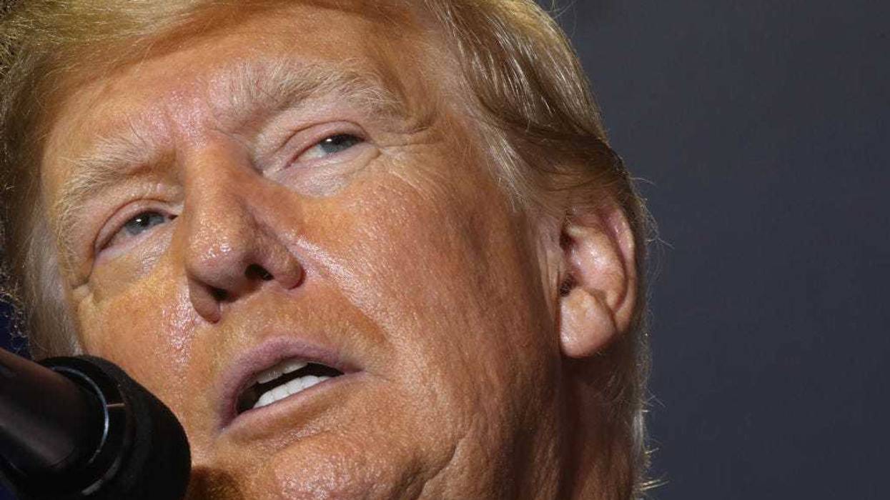 Former President Donald Trump speaks at a campaign rally on April 27, 2023 in Manchester, New Hampshire. Trump, who is currently dealing with a growing number of legal cases against him, is the Republican frontrunner for the Republican presidential ticket. (Photo by Spencer Platt/Getty Images)