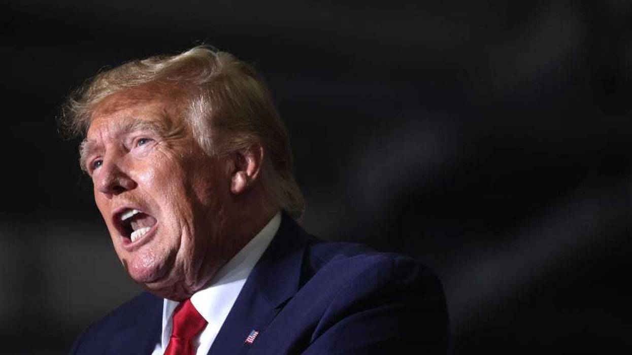 Former President Donald Trump speaks at a rally on April 02, 2022 near Washington, Michigan.