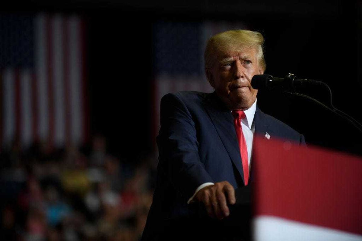 Former President Donald Trump speaks at a Save America Rally to support Republican candidates running for state and federal offices in the state at the Covelli Centre on September 17, 2022 in Youngstown, Ohio.