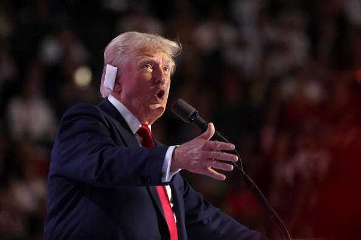 Former President Donald Trump speaks at the Republican National Convention (RNC) on the fourth and final day of the event on July 18, 2024 in Milwaukee, Wisconsin.