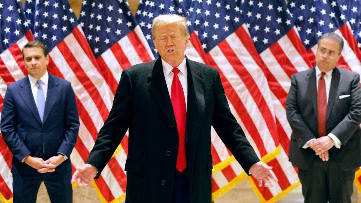 Former President Donald Trump speaks during a press conference at 40 Wall Street after a pre-trial hearing on March 25, 2024 in New York City. Judge Juan Merchan scheduled Trump's criminal trial to begin on April 15, which would make it the first criminal prosecution of a former American president. Trump was charged with 34 counts of falsifying business records last year, which prosecutors say was an effort to hide a potential sex scandal, both before and after the 2016 election. (Photo by Michael M. Santiago/Getty Images)