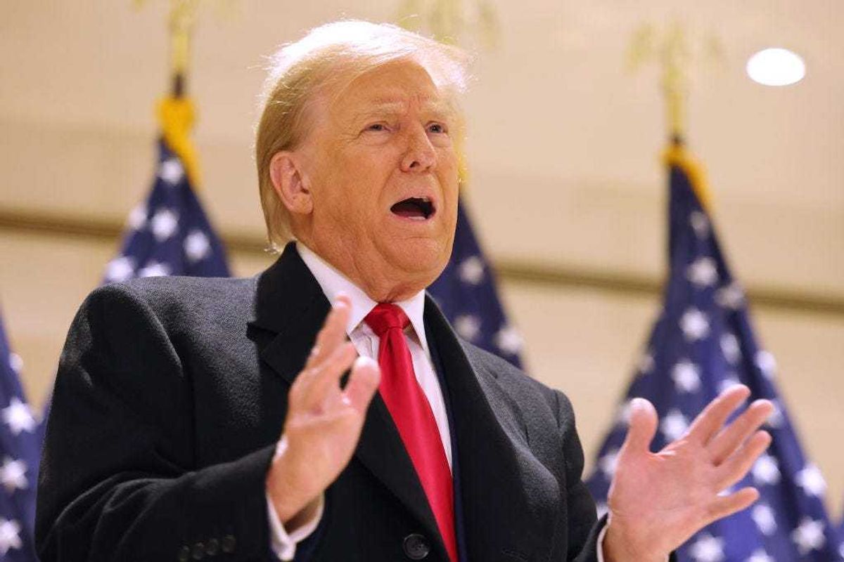 Former President Donald Trump speaks during a press conference at 40 Wall Street after a pre-trial hearing on March 25, 2024 in New York City. Judge Juan Merchan scheduled Trump's criminal trial to begin on April 15, which would make it the first criminal prosecution of a former American president. Trump was charged with 34 counts of falsifying business records last year, which prosecutors say was an effort to hide a potential sex scandal, both before and after the 2016 election. (Photo by Michael M. Santiago/Getty Images)