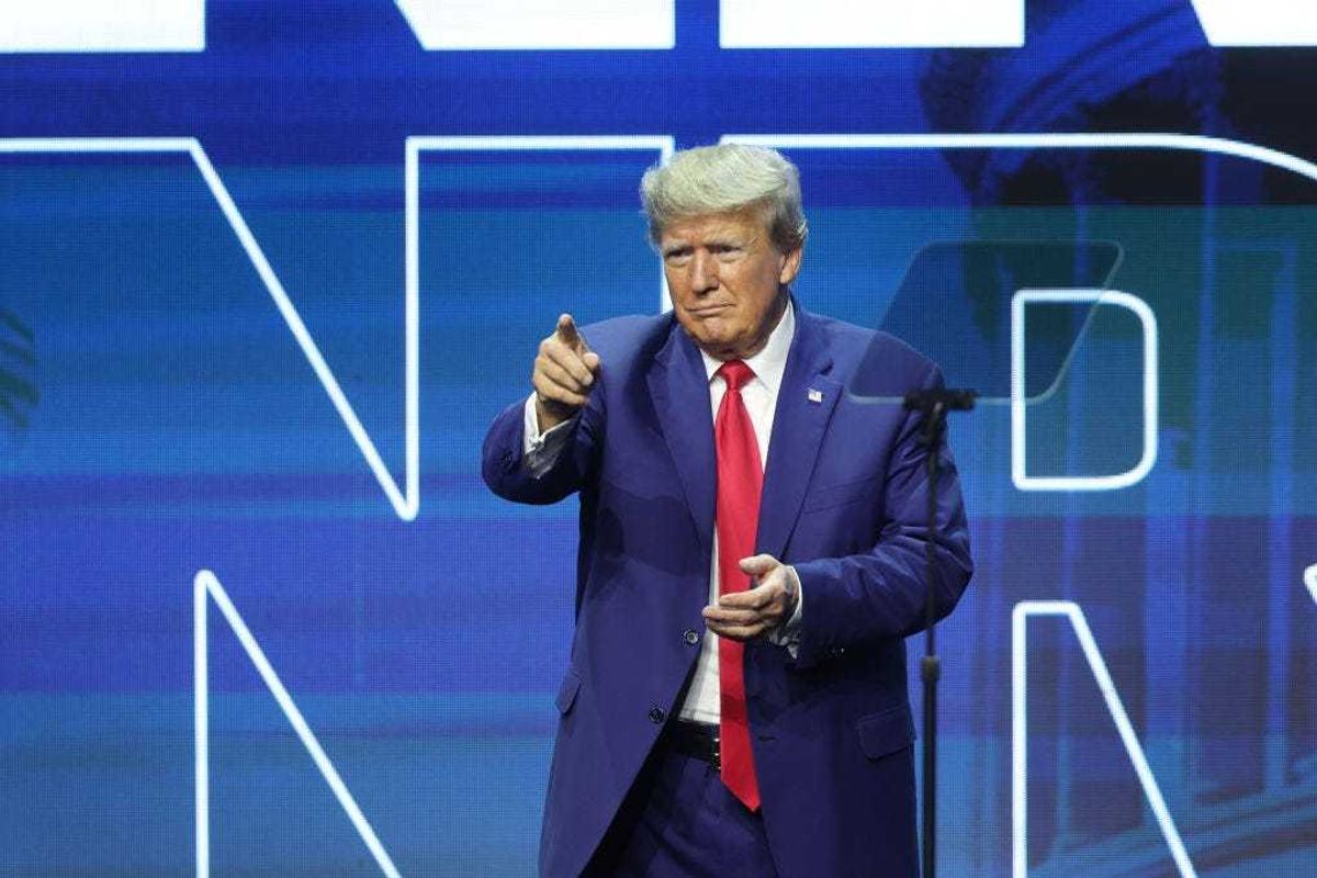 Former President Donald Trump speaks to guests at the 2023 NRA-ILA Leadership Forum on April 14, 2023 in Indianapolis, Indiana.