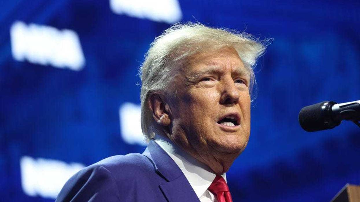 Former President Donald Trump speaks to guests at the 2023 NRA-ILA Leadership Forum on April 14, 2023 in Indianapolis, Indiana. The forum is part of the National Rifle Association’s Annual Meetings & Exhibits which begins today and runs through Sunday. (Photo by Scott Olson/Getty Images)