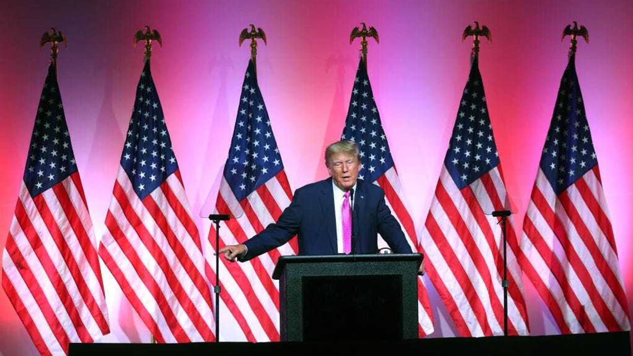 Former President Donald Trump speaks to guests at the Oakland County Republican Party's Lincoln Day dinner at Suburban Collection Showplace on June 25, 2023 in Novi, Michigan. Local Republicans were to present Trump with a "Man of the Decade" award at the event, which was expected to draw 2,500 people in his first visit to Michigan since launching his 2024 presidential bid.