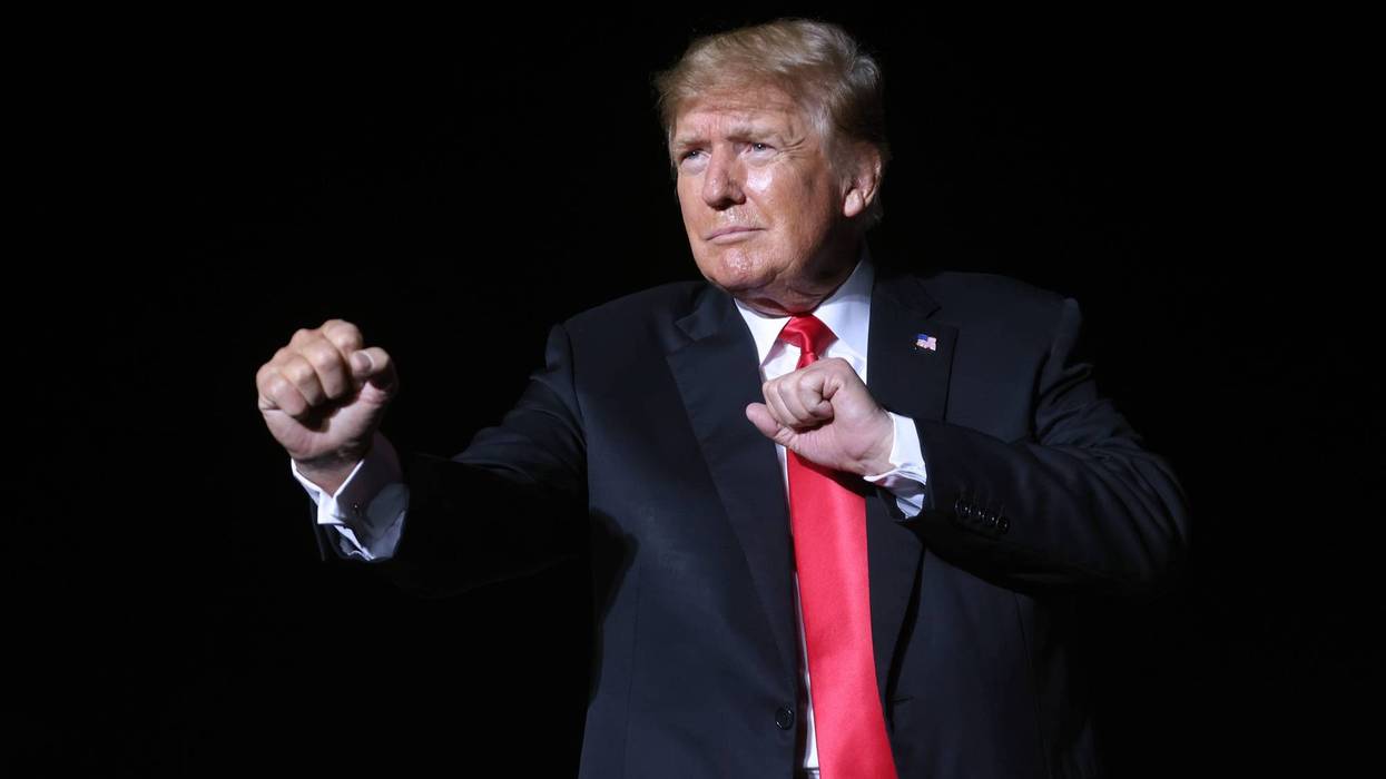 Former President Donald Trump speaks to supporters during a rally at the Iowa State Fairgrounds on October 09, 2021 in Des Moines, Iowa.