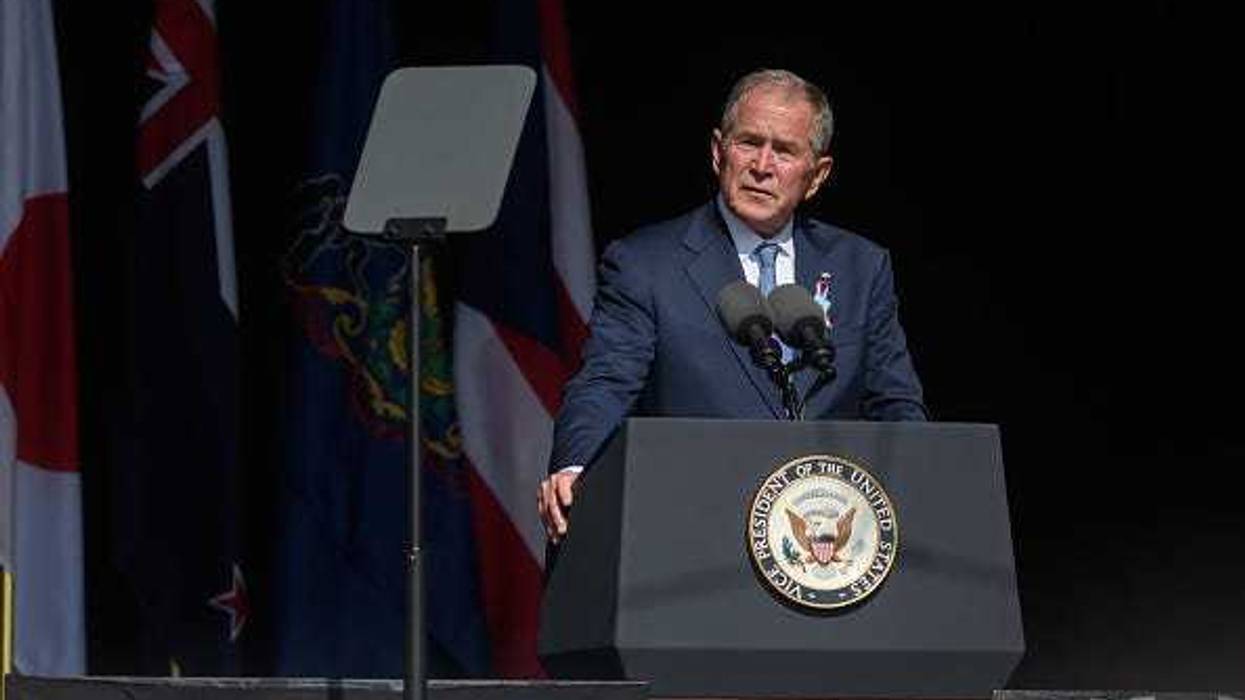 Former President George W Bush speaks at the 20th Anniversary remembrance of the September 11, 2001 terrorist attacks at the Flight 93 National Memorial on September 11, 2021 in Shanksville, Pennsylvania.