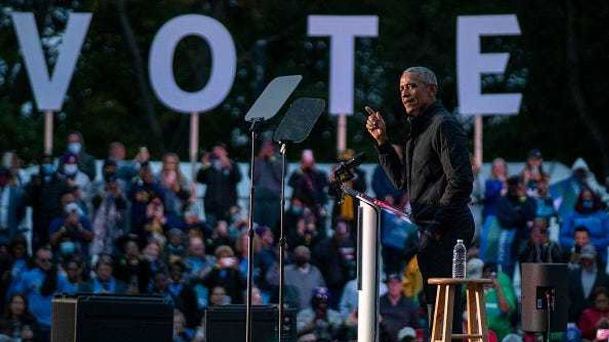Former President Obama speaking in Virginia.
