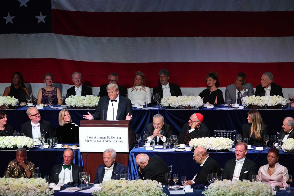 Former President President Donald Trump speaks during the annual Alfred E. Smith Foundation Dinner at the New York Hilton Midtown on October 17, 2024