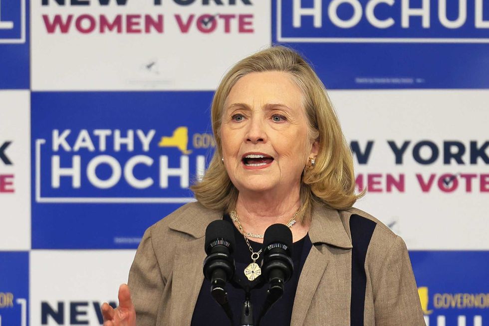 Former Secretary Hillary Rodham Clinton speaks during a New York Women “Get Out The Vote” rally at Barnard College on Nov. 3, 2022, in New York City