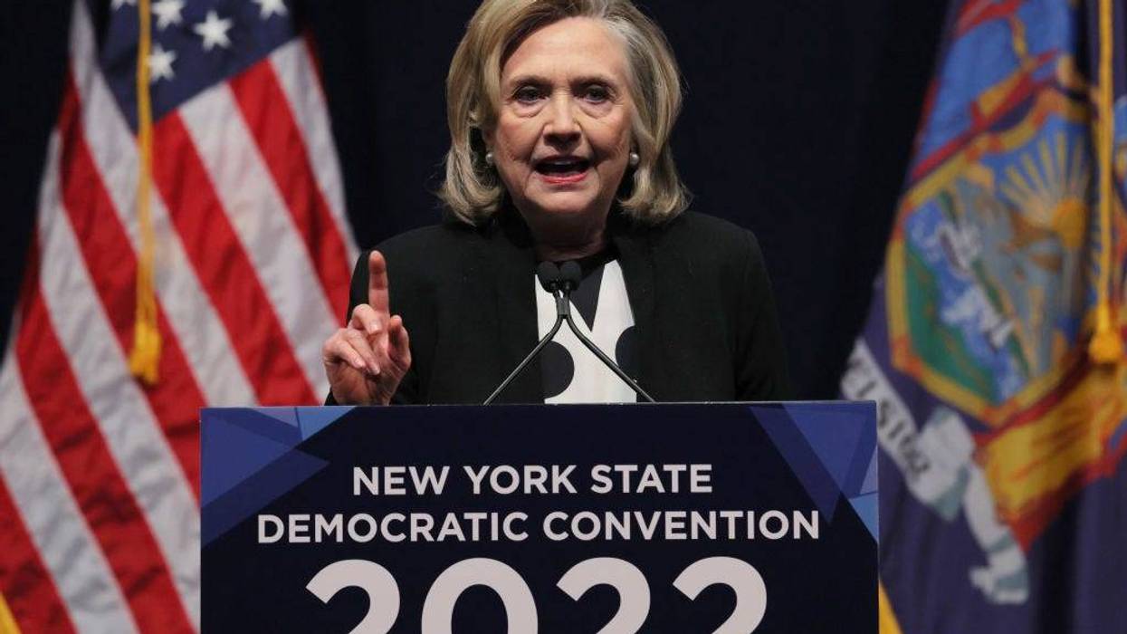 Former Secretary of State Hillary Clinton speaks during the 2022 New York State Democratic Convention at the Sheraton New York Times Square Hotel on February 17, 2022 in New York City.
