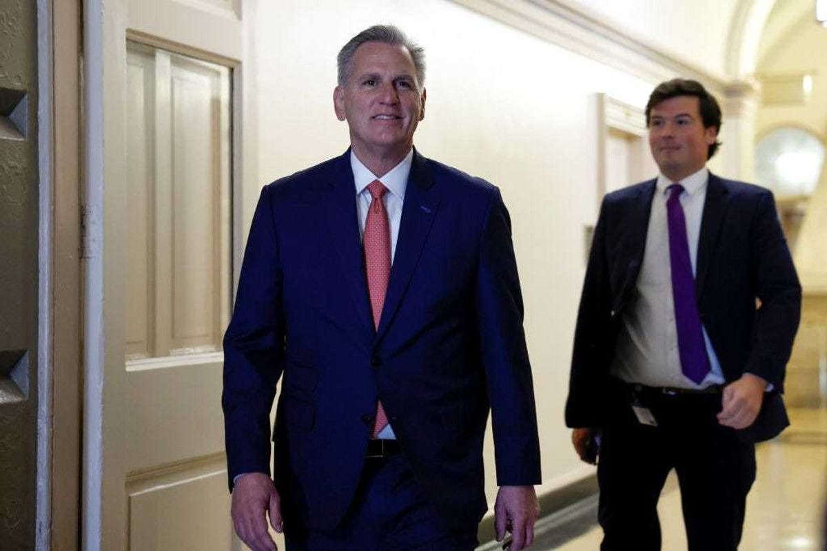 Former Speaker of the House, Rep. Kevin McCarthy (R-CA) arrives to a weekly Republican conference meeting in the U.S. Capitol Building on November 14, 2023 in Washington, DC.