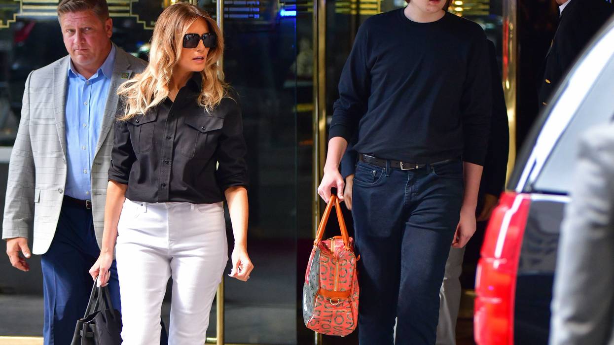Former U.S. First Lady Melania Trump and son Barron Trump leave Trump Tower in Manhattan on July 07, 2021 in New York City.