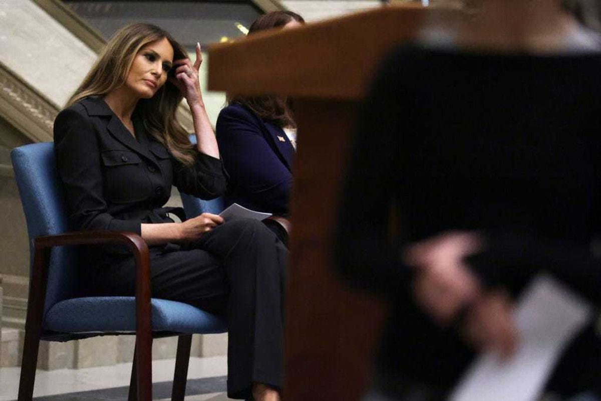 Former U.S. first lady Melania Trump waits to be introduced during a naturalization ceremony at the National Archives on December 15, 2023 in Washington, DC. During the ceremony 25 people from 25 nations were sworn in as new U.S. citizens.