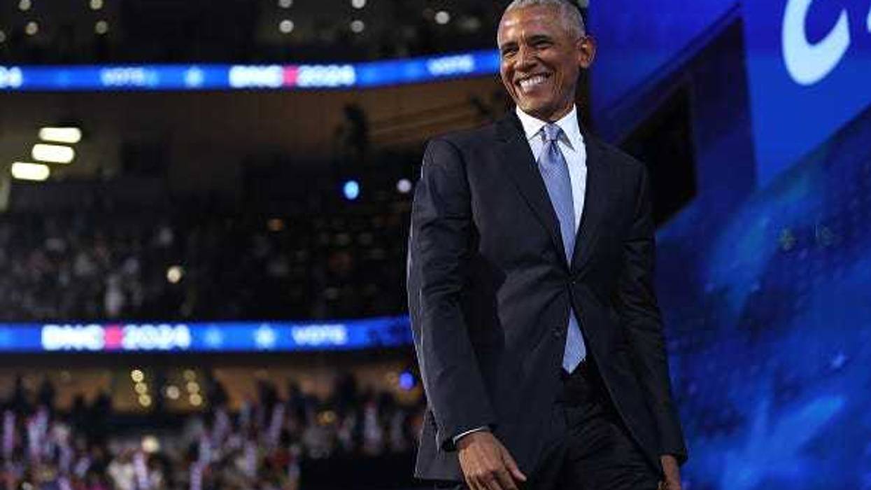 Former U.S. President Barack Obama departs after speaking on stage during the second day of the Democratic National Convention at the United Center on August 20, 2024 in Chicago, Illinois.