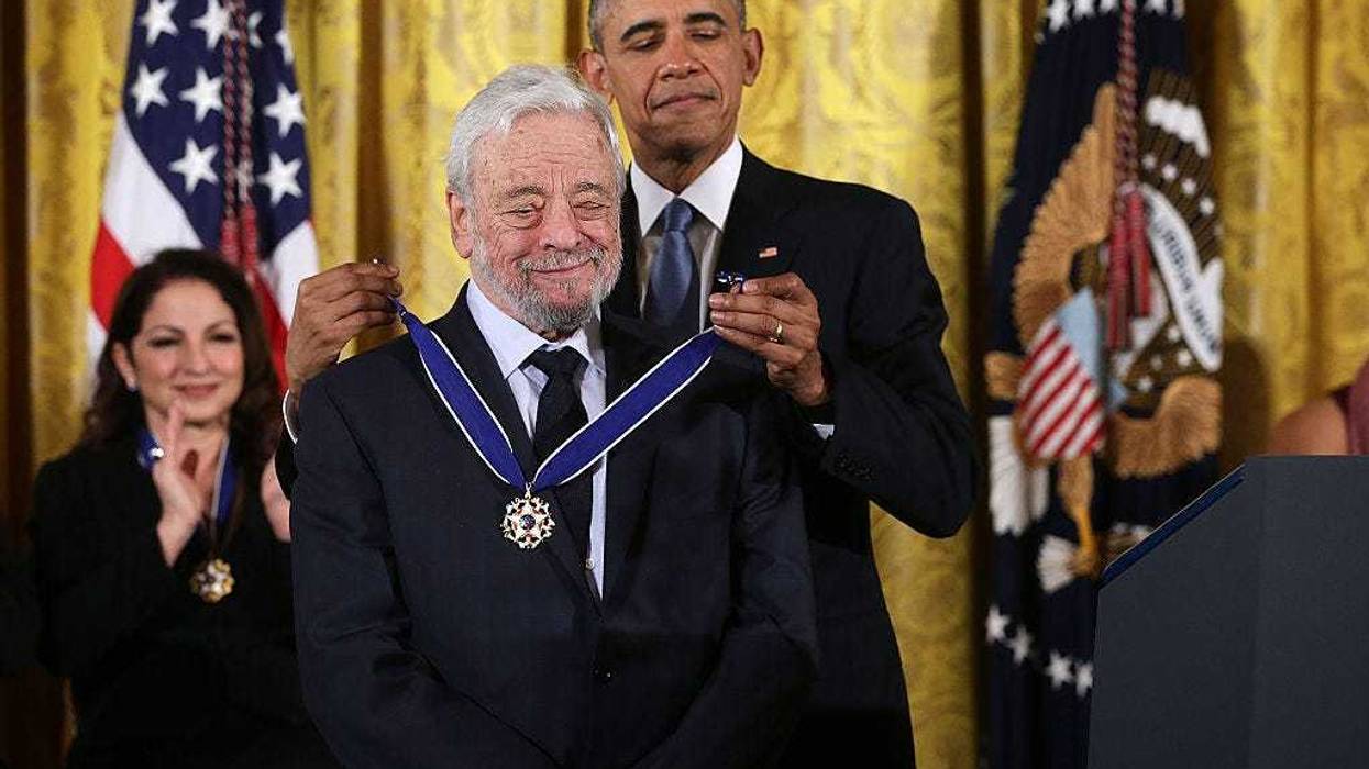 Former U.S. President Barack Obama (R) presents the Presidential Medal of Freedom to theater composer and lyricist Stephen Sondheim during an East Room ceremony November 24, 2015 at the White House in Washington, DC. (Photo by Alex Wong/Getty Images)