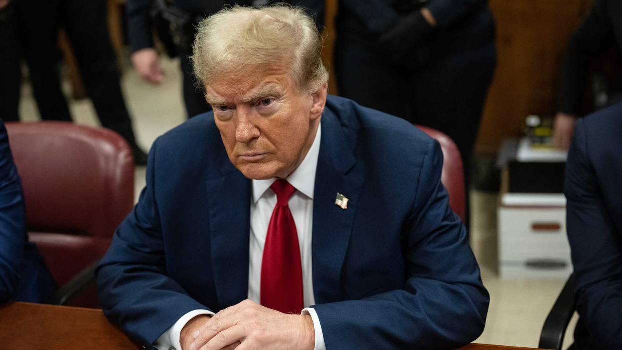 Former U.S. President Donald Trump appears in court during his trial for allegedly covering up hush money payments at Manhattan Criminal Court on May 16, 2024 in New York City.