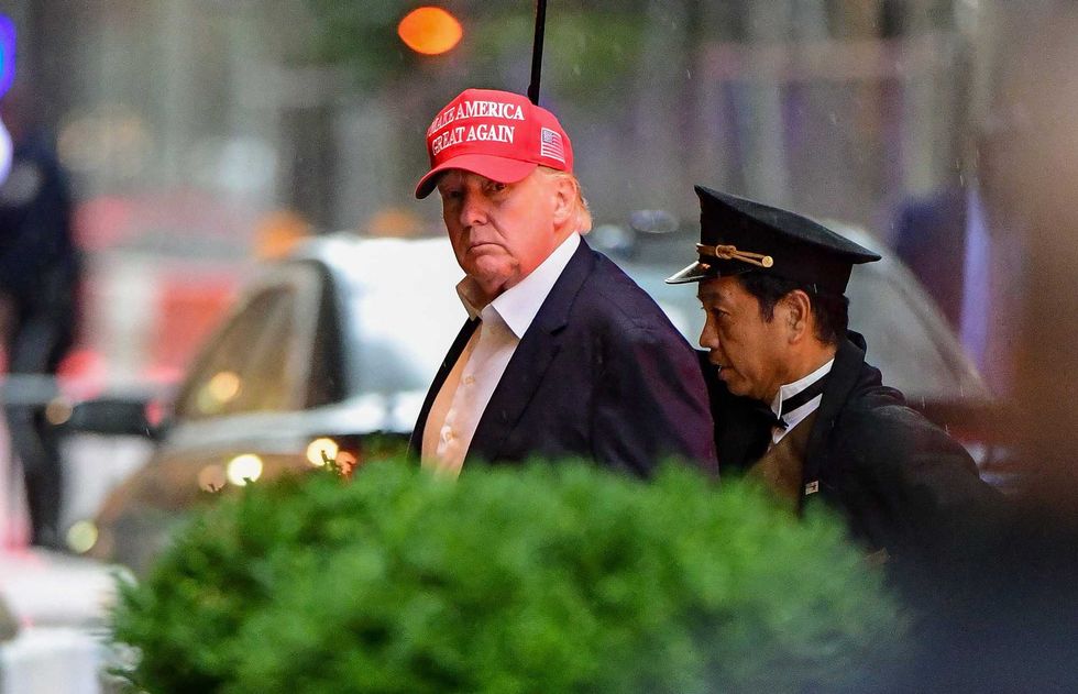 Former U.S. President Donald Trump arrives at Trump Tower in Manhattan on August 22, 2021 in New York City.