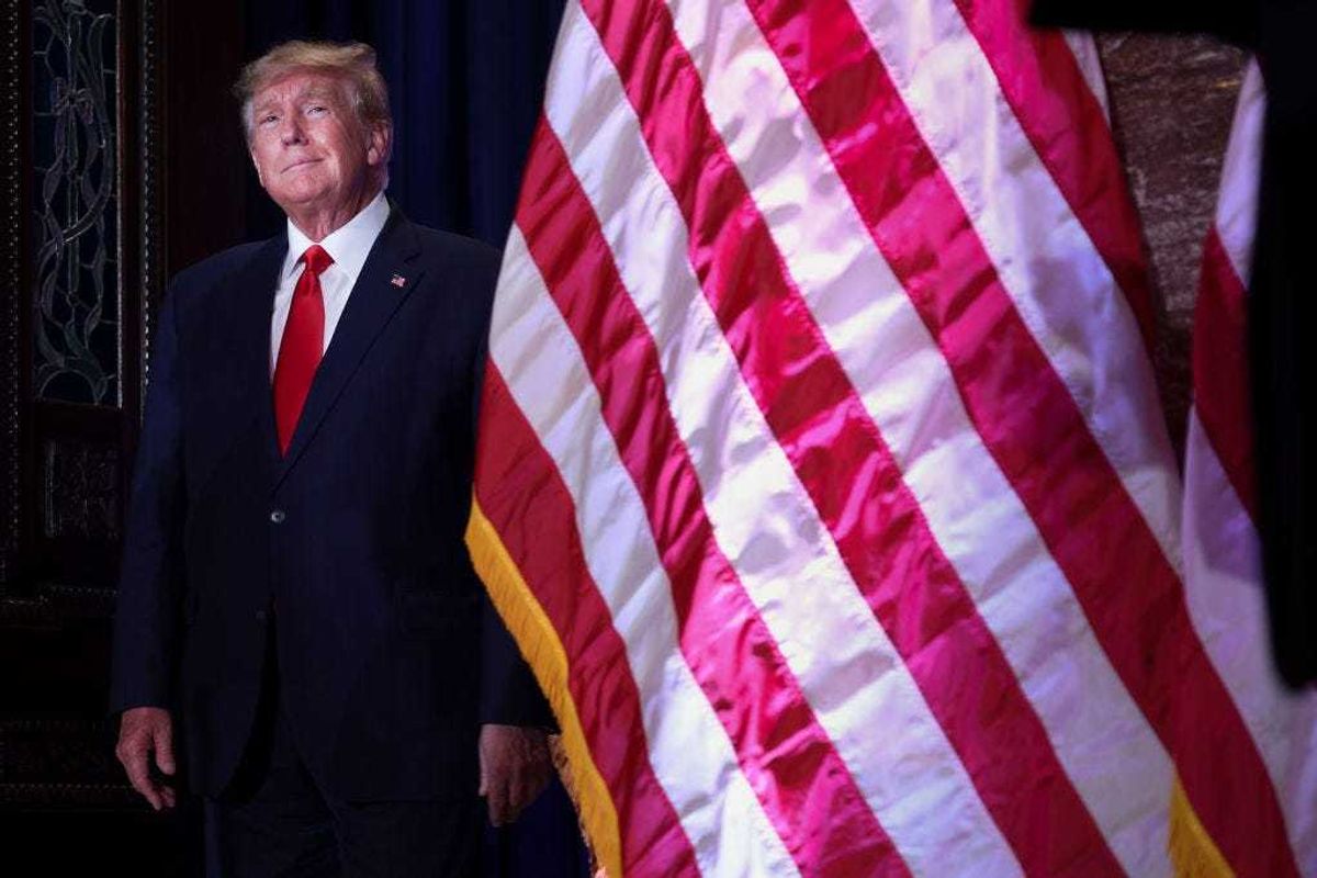 Former U.S. President Donald Trump arrives to deliver remarks at the South Carolina State House on January 28, 2023 in Columbia, South Carolina.