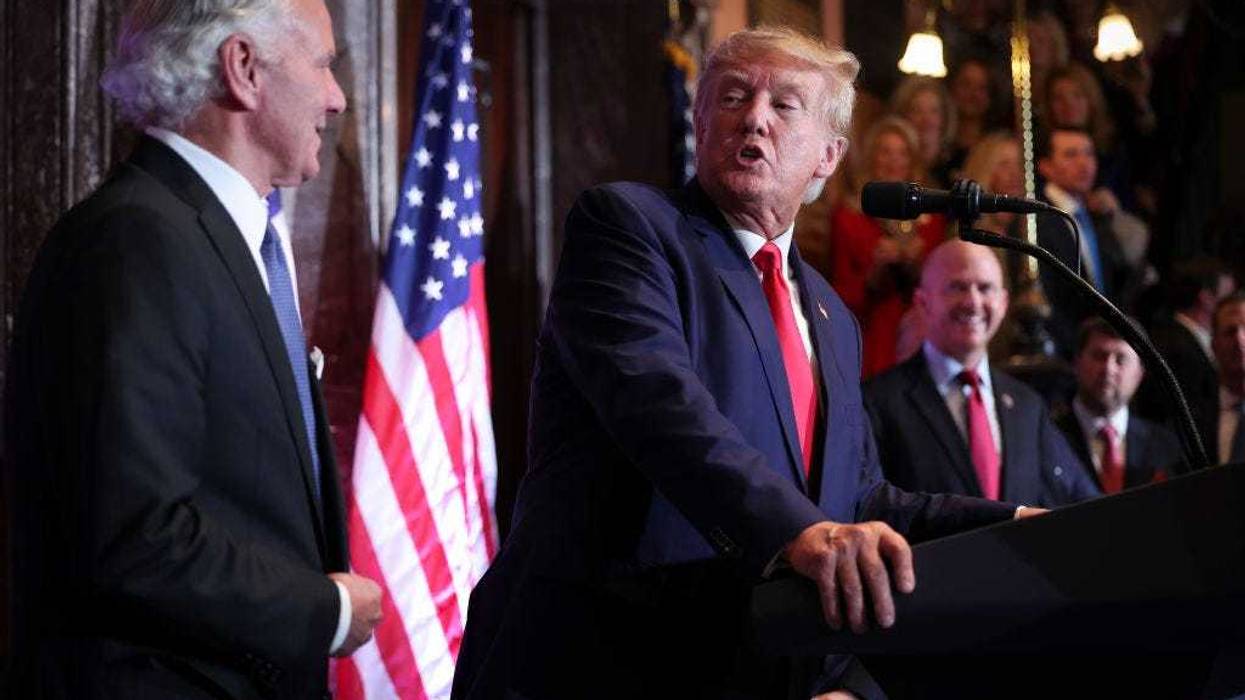 Former U.S. President Donald Trump delivers remarks with South Carolina Gov. Henry McMaster (L) at the South Carolina State House on January 28, 2023 in Columbia, South Carolina. Trump's visit to South Carolina marks his first visit to the state since announcing his intention to seek the presidency for a second term in 2024. (Photo by Win McNamee/Getty Images)