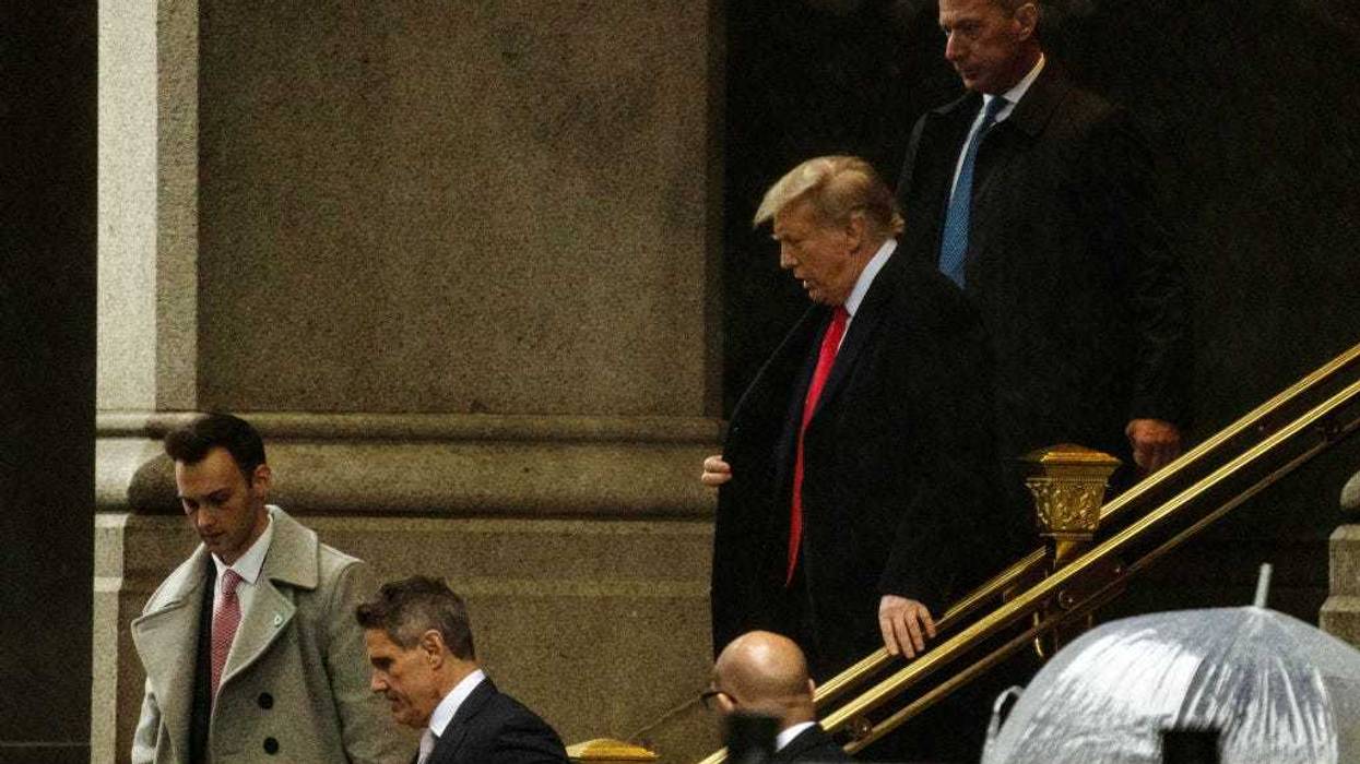 Former U.S. President Donald Trump departs the Waldorf Astoria where he held a press conference following his appearance in court on January, 9 2024 in Washington, DC.