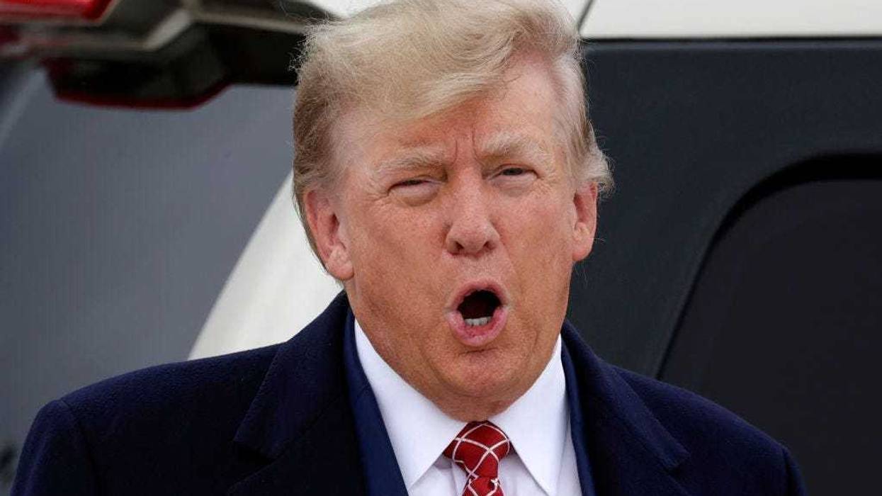 Former U.S. President Donald Trump disembarks his plane "Trump Force One" at Aberdeen Airport on May 1, 2023 in Aberdeen, Scotland. Former U.S. President Donald Trump is visiting Scotland as he faces legal actions in the United States. Early April, Trump had pled not guilty to 34 counts of falsifying business records. (Photo by Jeff J Mitchell/Getty Images)