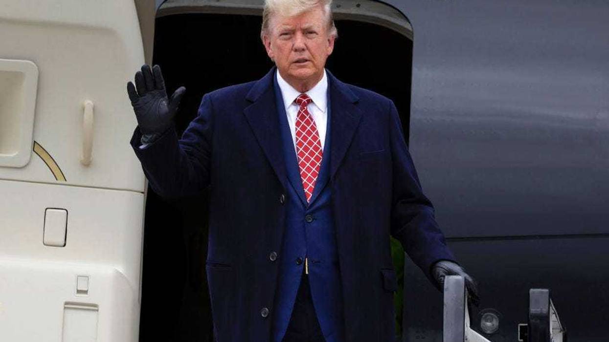Former U.S. President Donald Trump disembarks his plane "Trump Force One" at Aberdeen Airport on May 1, 2023 in Aberdeen, Scotland. Former U.S. President Donald Trump is visiting Scotland as he faces legal actions in the United States. Early April, Trump had pled not guilty to 34 counts of falsifying business records. (Photo by Jeff J Mitchell/Getty Images)
