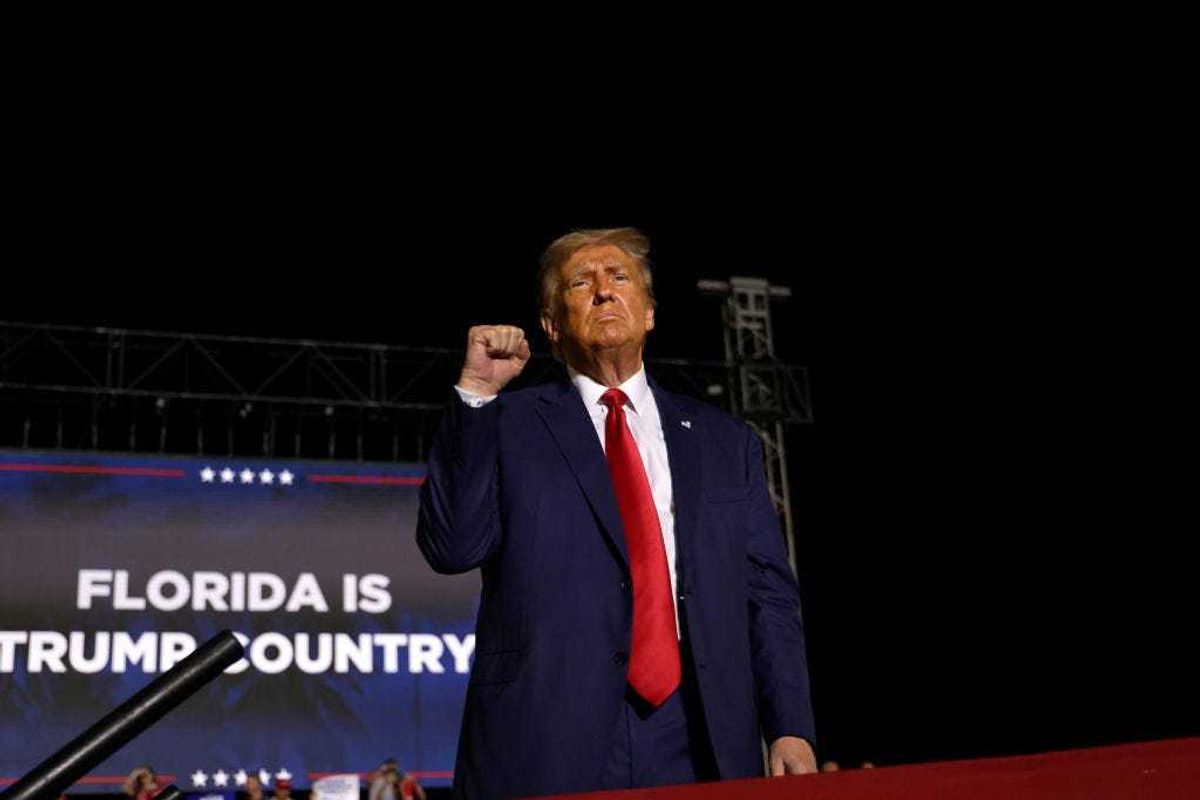 Former U.S. President Donald Trump holds a rally at The Ted Hendricks Stadium at Henry Milander Park on November 8, 2023 in Hialeah, Florida.