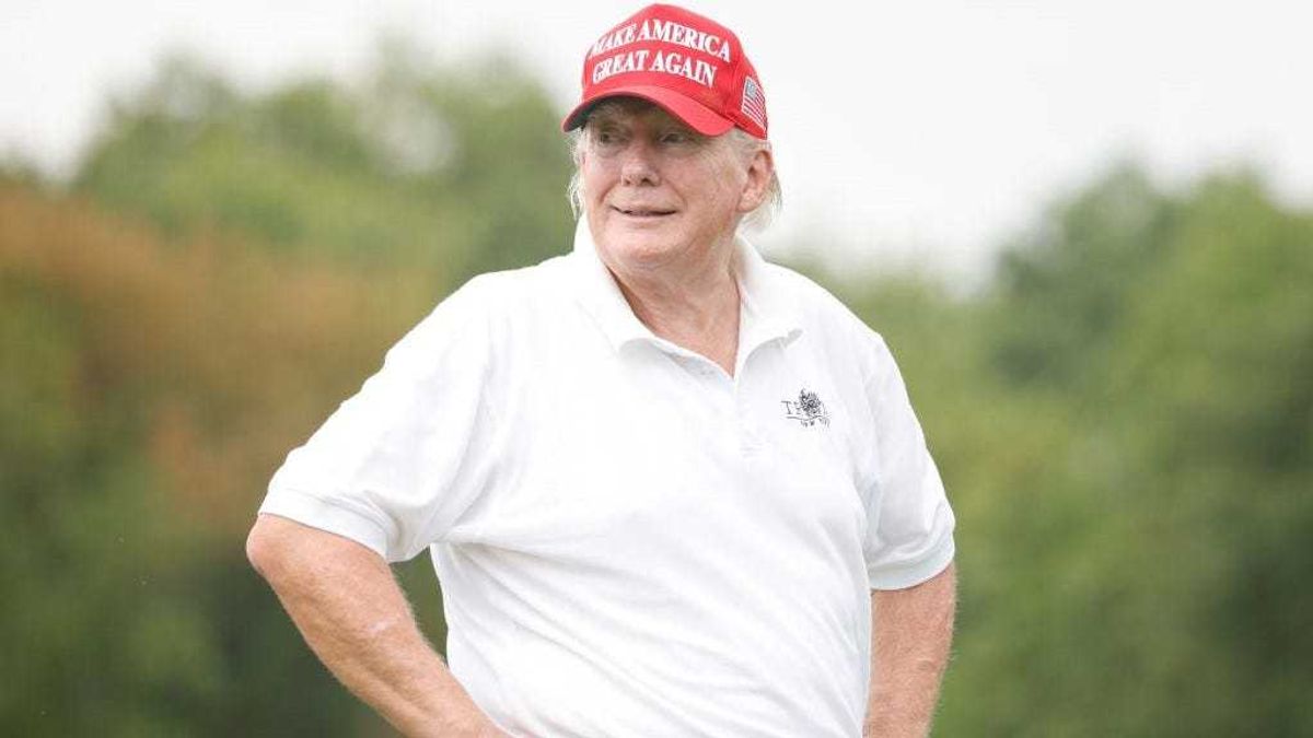 Former U.S. President Donald Trump looks on during the pro-am prior to the LIV Golf Invitational - Bedminster at Trump National Golf Club Bedminster on July 28, 2022 in Bedminster, New Jersey.