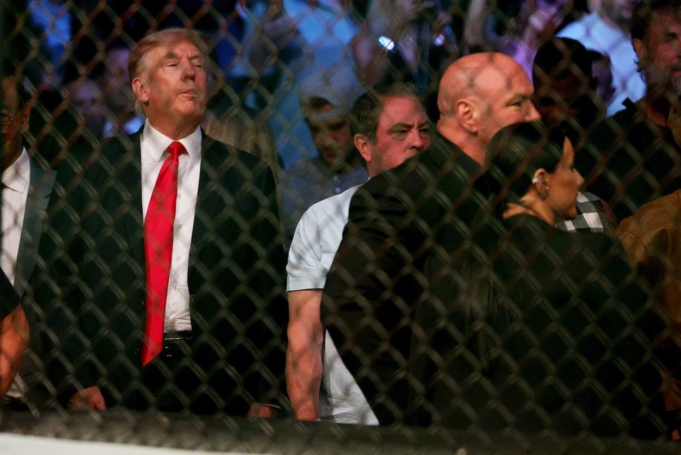 Former U.S. President Donald Trump looks on during UFC 264: Poirier v McGregor 3 at T-Mobile Arena on July 10, 2021 in Las Vegas, Nevada.