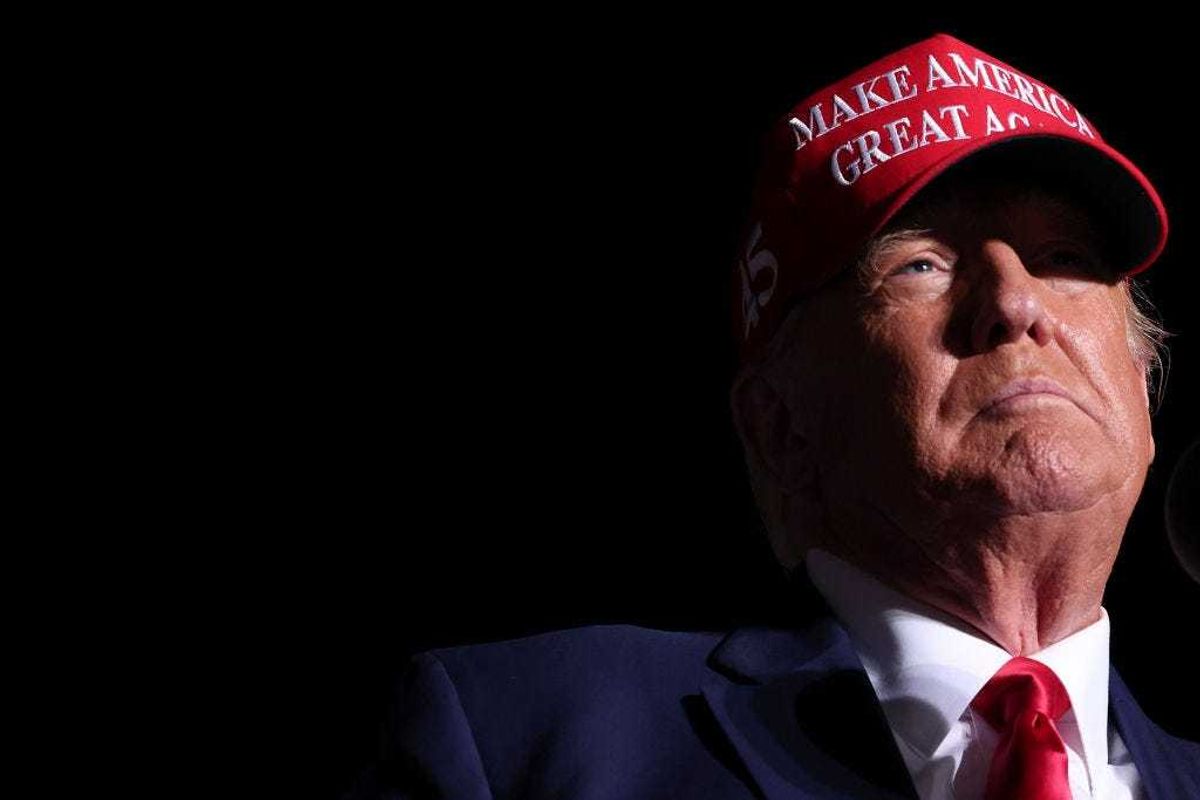 Former U.S. President Donald Trump speaks during a rally at the Arnold Palmer Regional Airport November 5, 2022 in Latrobe, Pennsylvania.