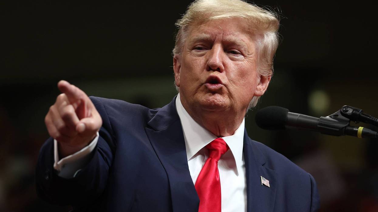 Former U.S. President Donald Trump speaks during a "Save America" rally at Alaska Airlines Center on July 09, 2022 in Anchorage, Alaska.